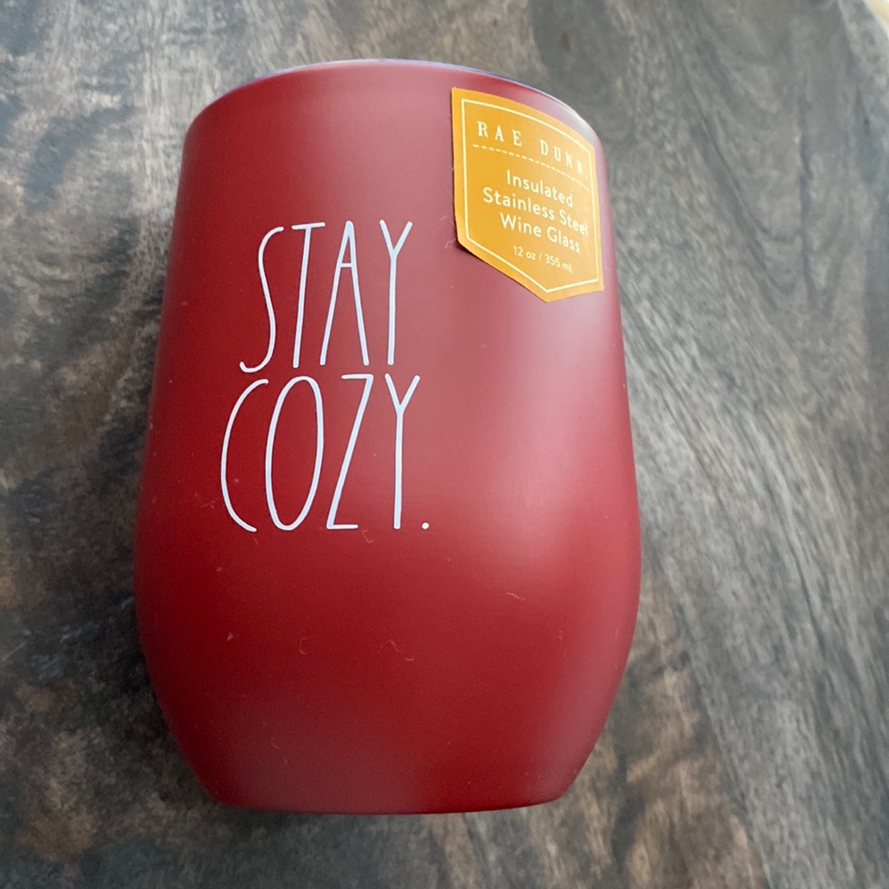 NEW Rae Dunn stay cozy insulated Wine Tumbler mug cup Fall winter Christmas Red